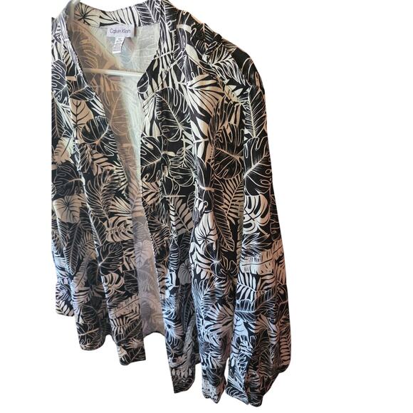 Calvin Klein Button Front Long Sleeve 1x Womens Plus Size Linen Blend Coastal - Picture 2 of 5